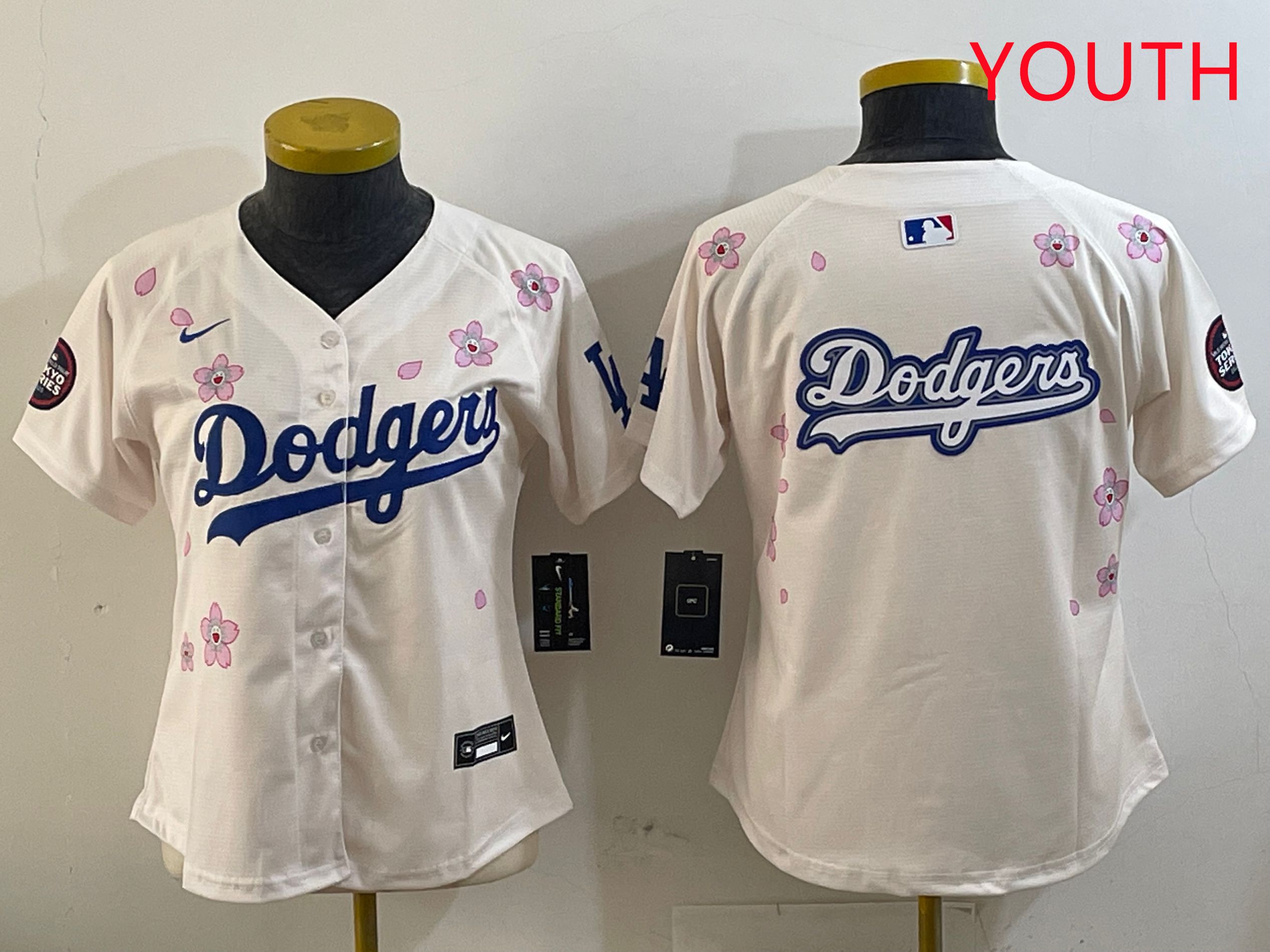 Youth Los Angeles Dodgers Blank Cream Sakura Edition 2025 Nike MLB Jersey style 13->youth mlb jersey->Youth Jersey